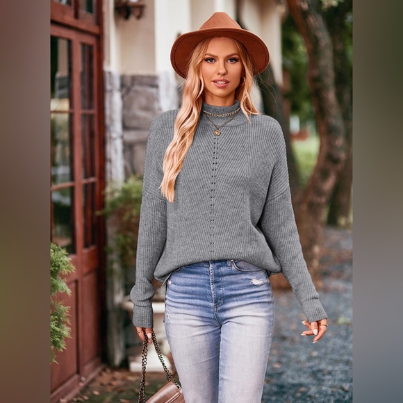Mock Neck Dropped Shoulder Sweater - Picture 1 of 8